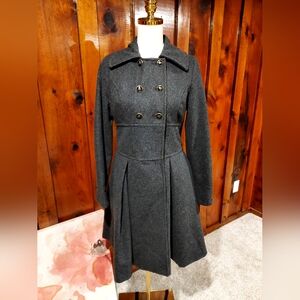 Double-Breasted Gray Pleated Dress Coat